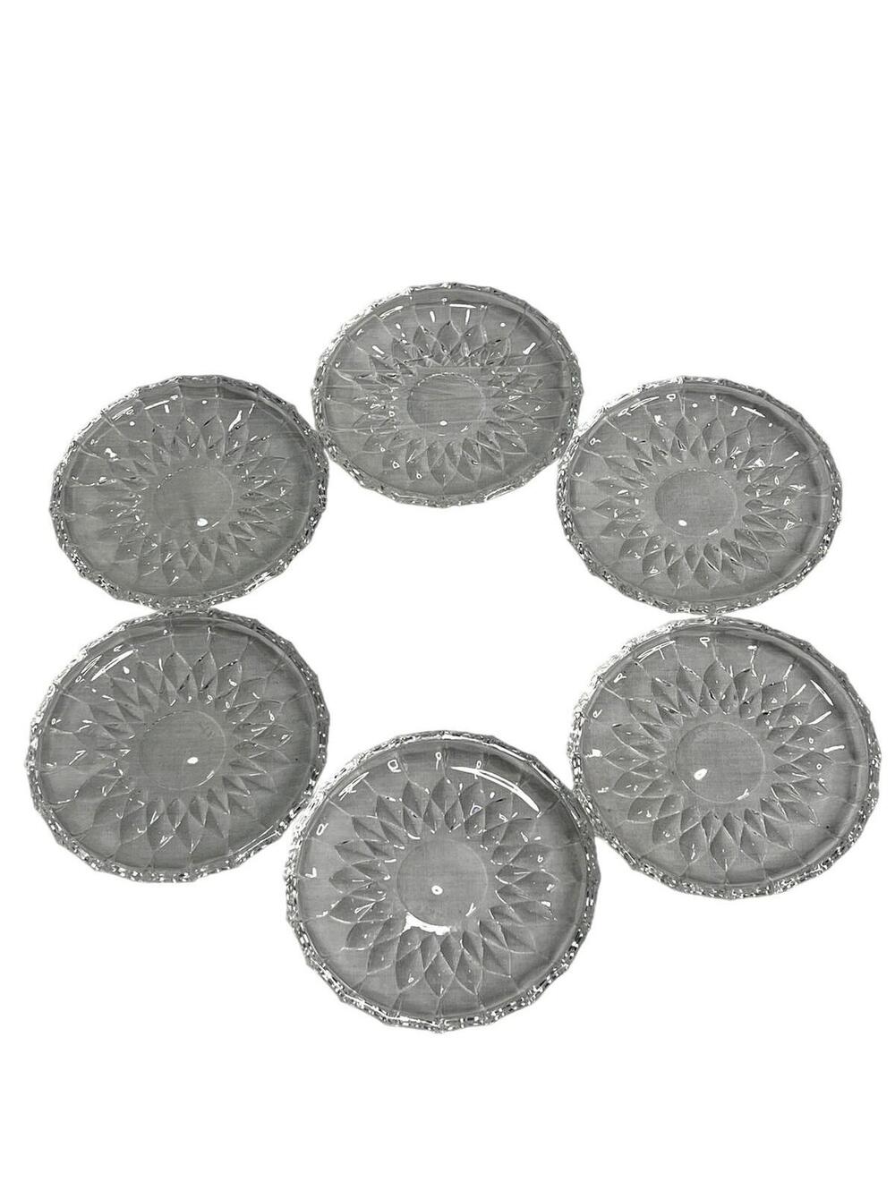 Clear Pressed Glass Coaster Set Of 6 Round Starburst Stackable Traditional VSL